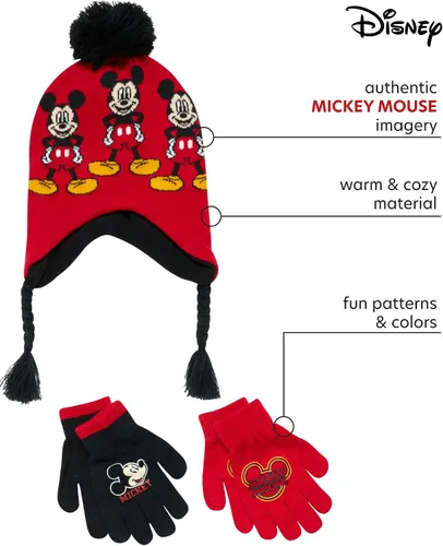 Miniatura 2 de Disney Conjunto de sombrero de invierno de Mickey Mouse y 2 pares de guantes o guantes edad 2-7