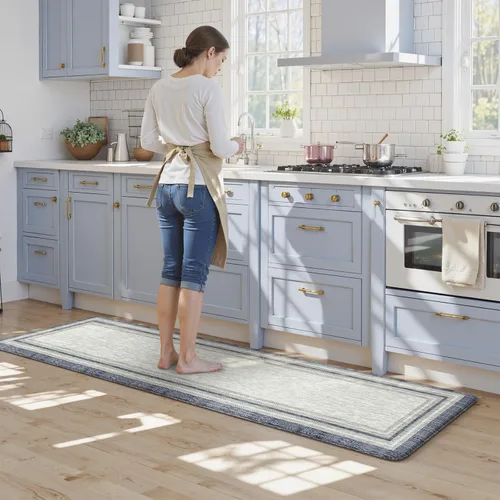 Miniatura 27 de KIMODE - Juego de 2 tapetes de cocina bohemios, antifatiga, antideslizantes, impermeables, ergonómicos, acolchados, cómodos, para lavandería, Caqui