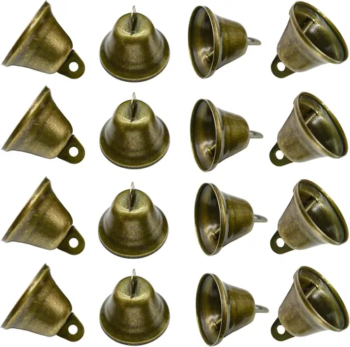 Maydahui 20 cascabeles de bronce vintage color latón mini (1.7 x 1.5 pulgadas) para puertas de boda, collar de perro, joyería, costura, decoración