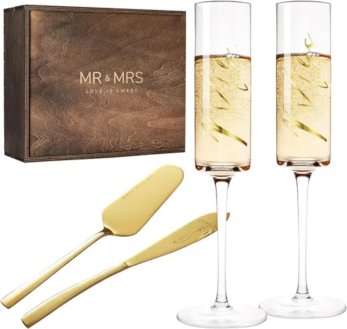 Miniatura 16 de AW BRIDAL Regalos de boda para parejas 2026, regalo de compromiso para él y ella, juego de copas de champán y tazas de cerveza de vidrio esmerilado