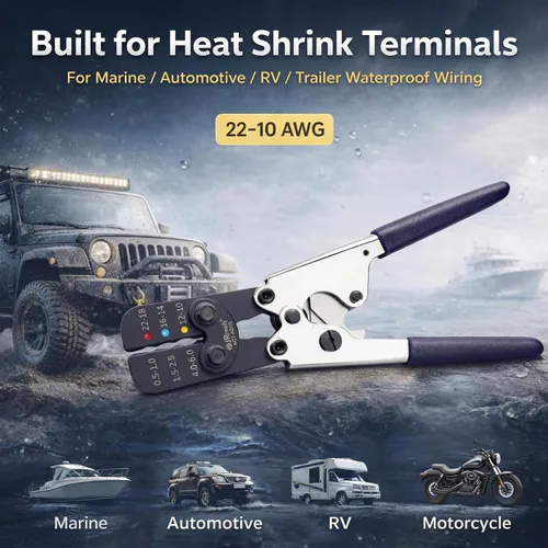Miniatura 2 de JRready ACT-AD10 - Herramienta de crimpado de trinquete, crimpadora de cables de 22 a 10 AWG para conectores a tope termorretráctiles y terminales