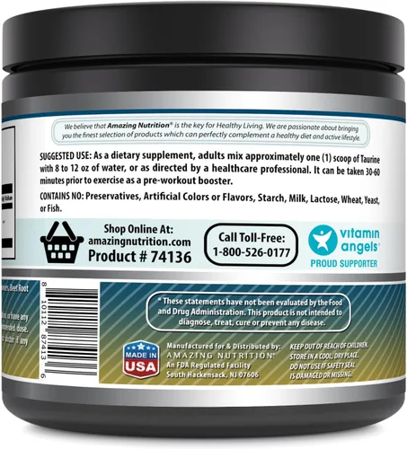 Miniatura 3 de Amazing Formulas - Suplemento en polvo de taurina de 17.64 oz (1.1 libras), 2000 mg por porción, 111 porciones, sin OMG, sin gluten, fabricado