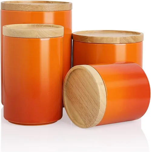 Miniatura 41 de Sweejar Kitchen Canisters - Tarro de cerámica para almacenamiento de alimentos, recipientes apilables con sello hermético y tapa de madera