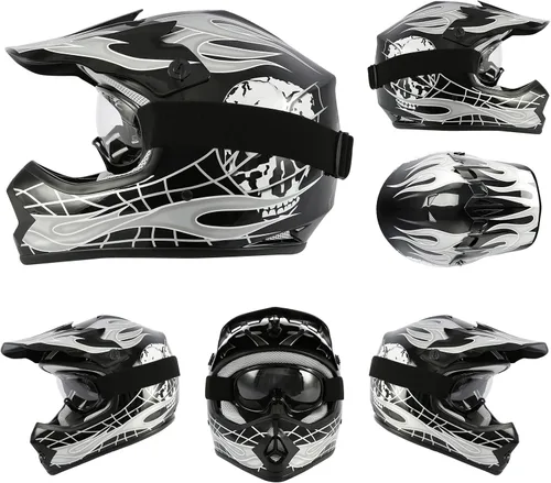 Miniatura 8 de TCT-MOTORPARTS - Casco para niños o jóvenes, modelo de calavera negra, aprobado por el DOT, para motocross, cuatrimoto, bicicleta de tierra