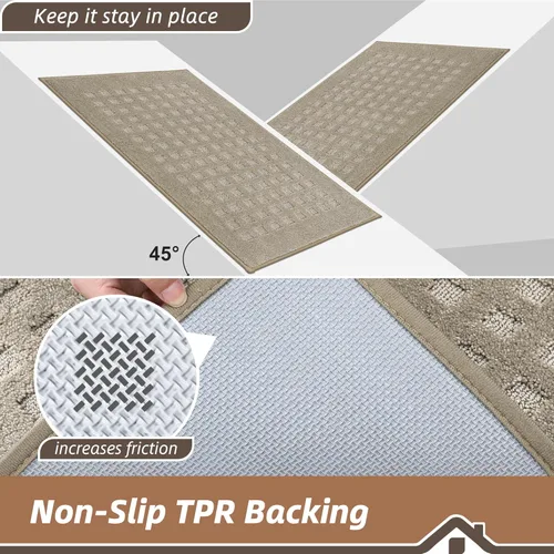 Miniatura 5 de BEQHAUSE Tapetes para puerta de 20 x 32 pulgadas, tapete antideslizante de punto gofre, de perfil bajo, resistente a la suciedad y absorbente, Beige