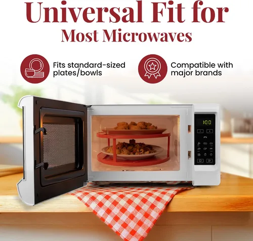 Miniatura 8 de DoubleWave Mini apilador de platos de microondas de 2 niveles para microondas pequeños, sin BPA, apilador de platos fríos para microondas