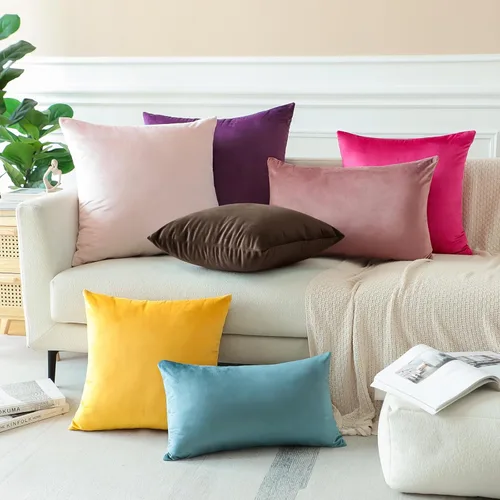 Miniatura 5 de OTOSTAR Paquete de 2 fundas de almohada decorativas de terciopelo suave y sólido de 16 x 24 pulgadas, fundas de almohada lumbares, fundas de Marrón