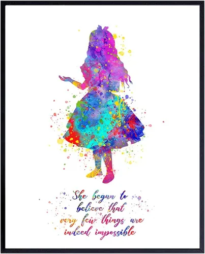 Cita inspiradora – Impresión artística de pared del país de las maravillas de Alicia – Gran regalo motivacional – Póster de decoración de habitación