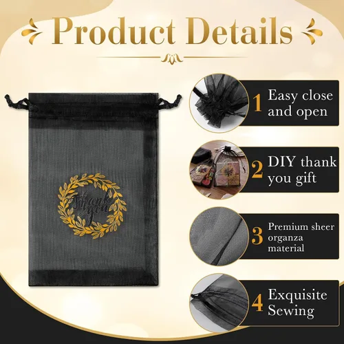 Miniatura 4 de Shappy 100 bolsas de regalo de organza transparente de agradecimiento negras a granel de 4 x 6 pulgadas, bolsas con cordón para recuerdos de fiesta