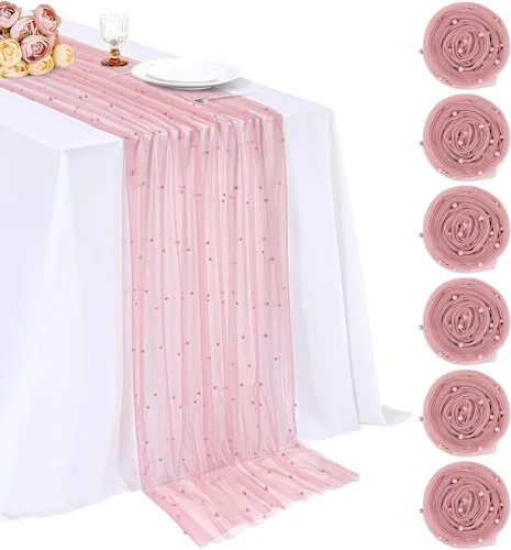 Miniatura 41 de LuoluoHouse Camino de Mesa de Perla para Centros de Mesa de Boda: Camino de Mesa de Perla de 10 pies, Decoración de Mesa de 29x120 Pulgadas de Tul
