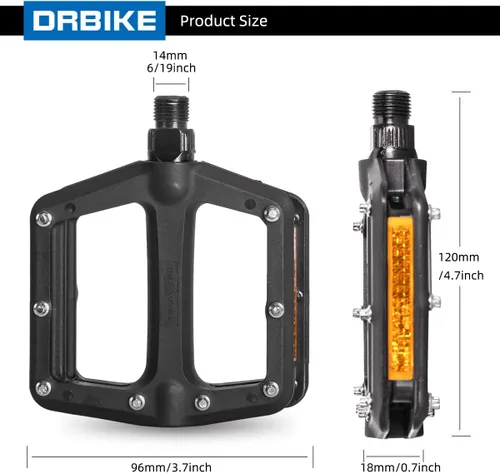 Miniatura 2 de DRBIKE - Pedales de bicicleta de montaña, pedales de MTB de 9/16 pulgadas, rodamiento sellado, de nailon ligero, plataforma plana, pedales para MTB
