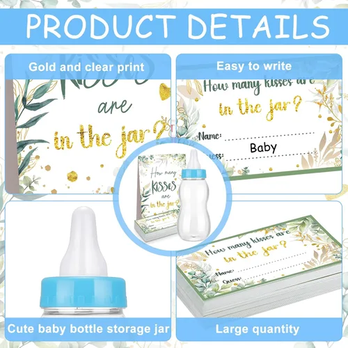 Miniatura 3 de Fuutreo Juego de 52 piezas de regalos para baby shower, incluye un biberón grande de pie con 50 tarjetas pequeñas, decoraciones florales para niñas