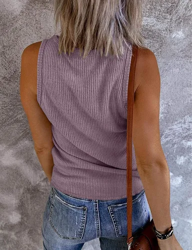 Miniatura 2 de TECREW Camisetas sin mangas con cuello en V para mujer, estilo casual, acanaladas, con botones, Henley