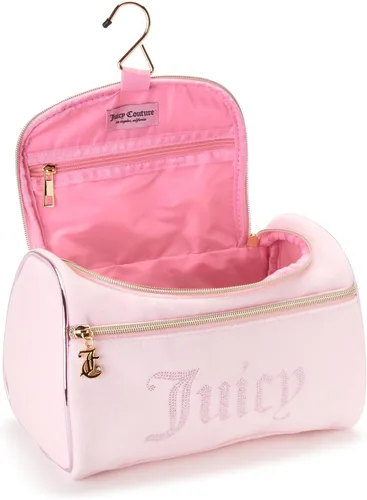 Miniatura 6 de Juicy Couture Bolsa de Maquillaje Organizador de Cosméticos Esenciales de Viaje Colgante Duffel de Terciopelo con Strass, Rosa