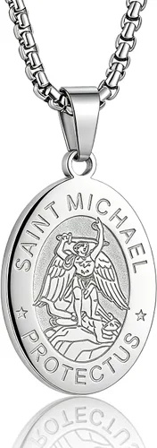 Miniatura 42 de Collar de patrón de santo, San Miguel/Virgen María/Rafael/Judá/Cristóbal/Benedicto/José/Patricio/Francisco/Florián/Tomás/Antonio, acero inoxidable