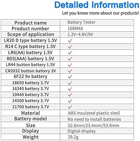 Miniatura 5 de Nuevo probador de batería de pila de botón Instrumento de medición de batería para baterías AA/AAA/9V/1.5V/C/D regular/recargables