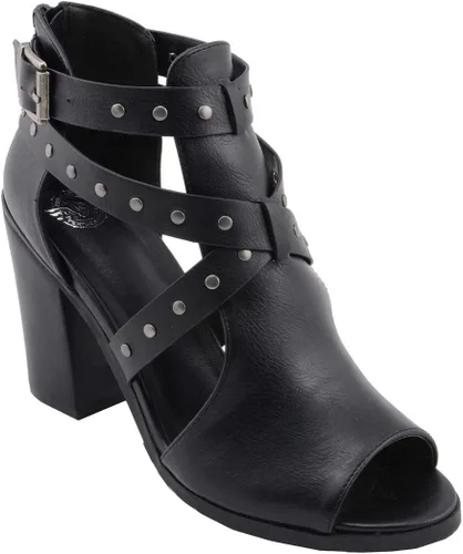 Miniatura 9 de Milwaukee Leather MBL9454 Sandalias de tacón negro con correa tachonada con tacón de plataforma para mujer