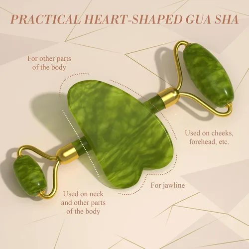 Miniatura 5 de Rodillo de Jade Gua Sha Set – Juego de cuidado de la piel facial, herramientas de belleza facial, herramientas naturales de belleza para el cuidado