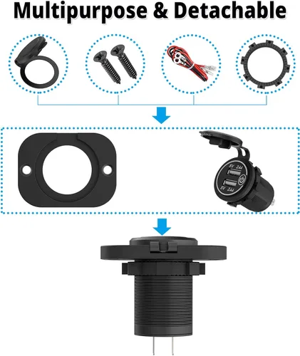 Miniatura 5 de Toma USB Doble de 12V Salida Marina con Interruptor Puerto USB para Carrito de Golf Montaje de Cargador de Coche de 12 Voltios DC Adaptador