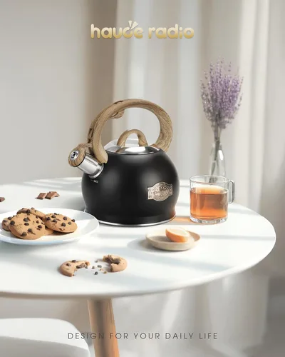 Miniatura 2 de Hauce Radio - Hervidor de Té para Estufa, Negro - Hervidores de Té de 2.1 Quart con Silbato Fuerte para Estufa, Acero Inoxidable de Grado