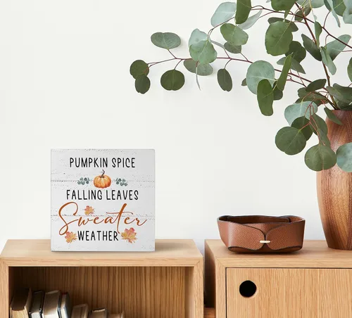 Miniatura 6 de Mtrgdn Decoraciones de otoño para el hogar, diseño rústico de calabaza con hojas que caen y hojas que caen, letrero de caja de madera, decoración