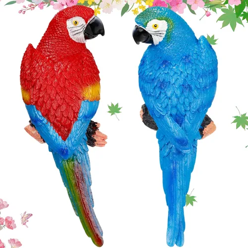 Jetec Decoración de loro para exteriores, decoración de bar Tiki para exteriores, estatuas de loros realistas para exteriores, esculturas de pájaros
