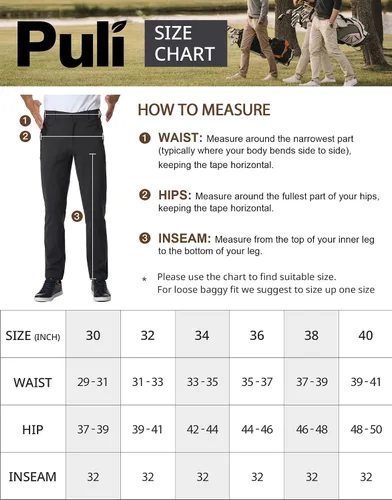 Miniatura 6 de PULI Pantalones de golf para hombre, elásticos, ajustados, casuales, para trabajo, senderismo, pantalones impermeables con bolsillos