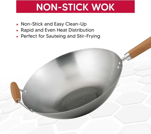 Miniatura 3 de Helen's Asian Kitchen Wok, acero al carbono y bambú, 14 pulgadas