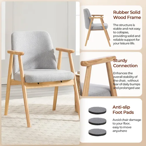Miniatura 7 de Silla decorativa, sillón moderno de mediados de siglo, cómoda silla de lectura con asiento suave y patas de madera maciza para sala de estar