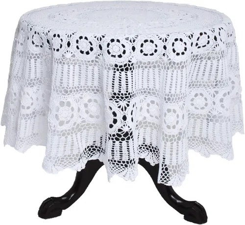 Miniatura 5 de Fennco Styles Cluny Collection Mantel de algodón con encaje de ganchillo hecho a mano, cuadrado de 30 pulgadas, mantel color crudo para bodas