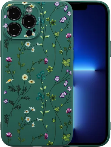 Miniatura 51 de RALEAVO Funda Floral para iPhone 12, Cubierta de Silicona Líquida con Bonito Patrón de Rama de Flores para Niñas y Mujeres, Funda Protectora de Goma