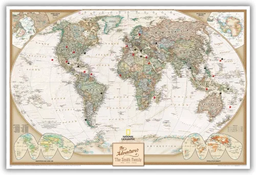 Póster personalizado en lienzo enrollado, arte de pared con alfileres, mapa ejecutivo grande de 24 x 36 pulgadas, decoración de viaje para el hogar