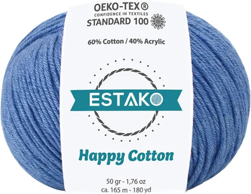 Miniatura 50 de Estako Happy Cotton, 1,76 oz (50 g) / 180 yardas (165 m) de lana 60 % algodón y 40 % acrílico, suave, fina/deportiva (2) para crochet y tejer