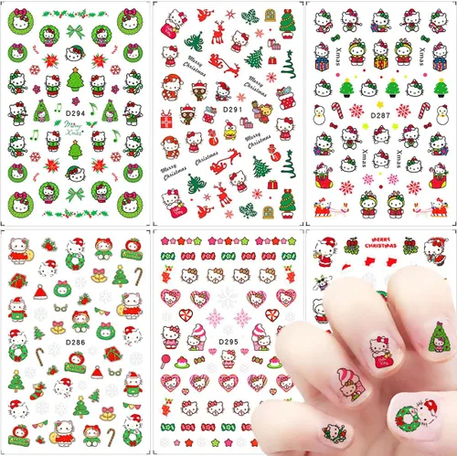 Miniatura 9 de 4 bonitas calcomanías de uñas de dibujos animados autoadhesivos 3D, suministros de decoración de uñas de Navidad, calcomanías de uñas Kawaii