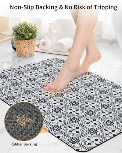Miniatura 4 de Tapete de baño de geometría negra para bañera, antideslizante, de secado rápido y absorbente, tierra de diatomeas, fregadero, cocina, sala de estar
