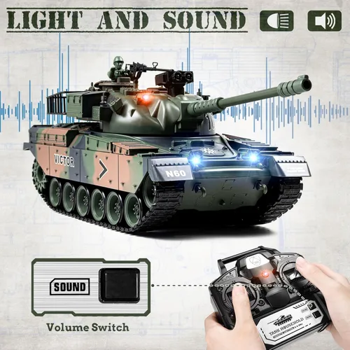 Miniatura 6 de Supdex Tanque RC 1:18, 2.4Ghz US M60 modelo de tanque de control remoto, juguete militar de batalla de 15 canales con humo, sonido ligero, Verde