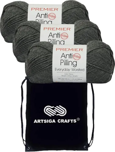 Miniatura 19 de Premier Yarns Everyday Anti-Pelusa Hilo Sólido Verde Pino DN100-8 (6-Madejas - Mismo Lote de Tinta) #4 Peso Estambre Acrílico para Tejer
