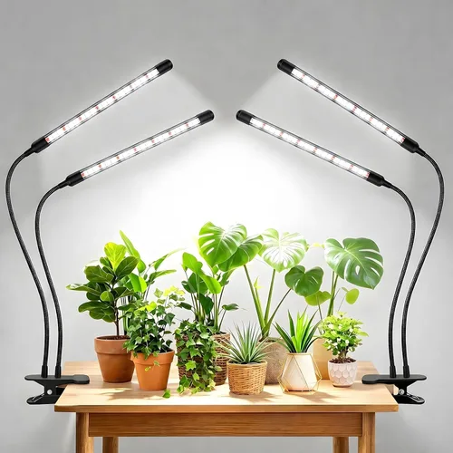 Miniatura 10 de SDOVUERC - Lámpara de cultivo con clip de tres cabezas para plantas de interior, espectro completo con temporizador de 6/12/18H, 5 niveles