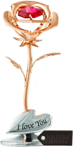 Miniatura 8 de Matashi I Love You Rose Flower - Adorno de mesa chapado en oro de 24 quilates con cristales rojos Arreglo floral de metal Cumpleaños, regalos