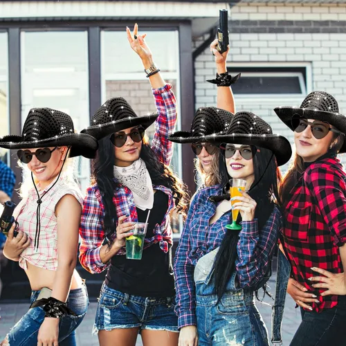 Miniatura 4 de 6 Pack Light Cowboy Hat Space Cowgirl Hat Led Flashing Hat with 6 Heart Glasses 6 Paisley Bandanna Western Cowboy Costume