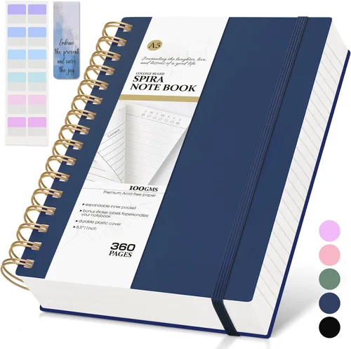 Miniatura 19 de MUAHLIUB Cuaderno de espiral rayado universitario, 360 páginas rayadas gruesas para mujeres y hombres, cuadernos grandes B5 con papel de 100GSM