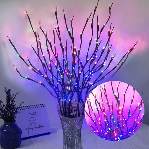 Miniatura 9 de DK177 Juego de 4 luces para ramas led con pilas, ramo de sauce artificial, ramita pequeña, potencia dorada de 30 pulgadas, 20 LED para decoración