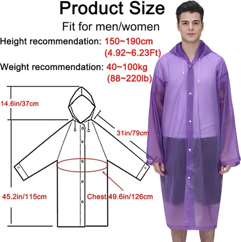 Miniatura 10 de Cosowe Ponchos de lluvia reutilizables para adultos, 2 piezas impermeables de emergencia para mujeres y hombres con capucha y cordón