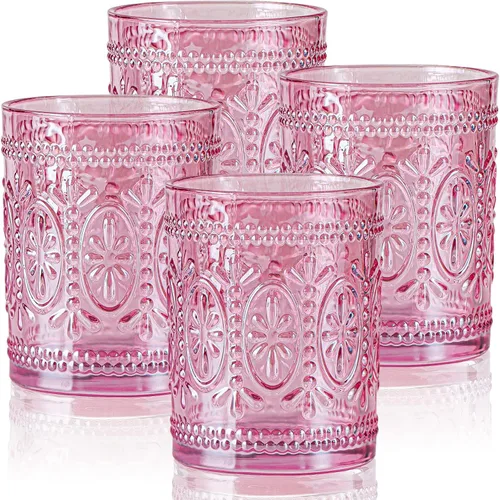 Miniatura 13 de abrwyy Juego de cristalería ámbar de 4 vasos vintage para beber, vasos de vidrio resistentes de 12 oz ámbar, vaso Old Fashioned, juego de vasos