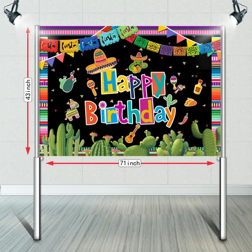 Miniatura 2 de Telón de fondo de fiesta mexicana de 6 x 3.6 pies, feliz cumpleaños, fiesta, cinco de mayo, decoraciones de fiesta de carnaval, colorido fondo