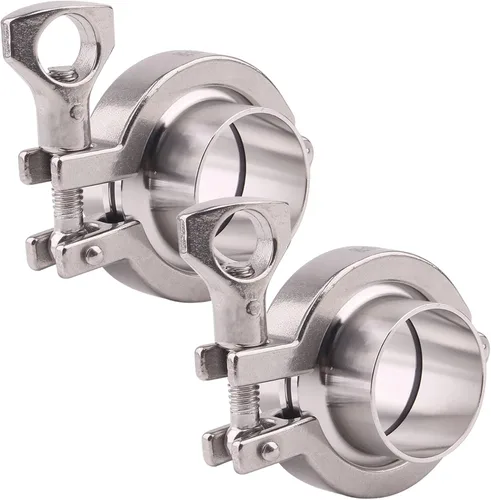 DERNORD Paquete de 2 abrazaderas de acero inoxidable con abrazadera de triple abrazadera + 2 virola de soldadura de tubería sanitaria SUS304 + junta