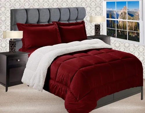 Miniatura 25 de Elegant Comfort Juego de edredón de calidad premium de peso pesado de micromink con respaldo de sherpa reversible alternativo al plumón de Negro
