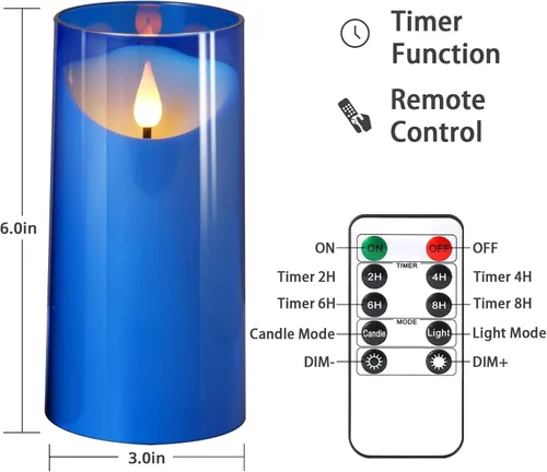 Miniatura 8 de NURADA Velas sin llama parpadeantes de 7.6 cm x 15.2 cm: Velas LED acrílicas de mecha 3D que funcionan con pilas y batería con control remoto y Azul