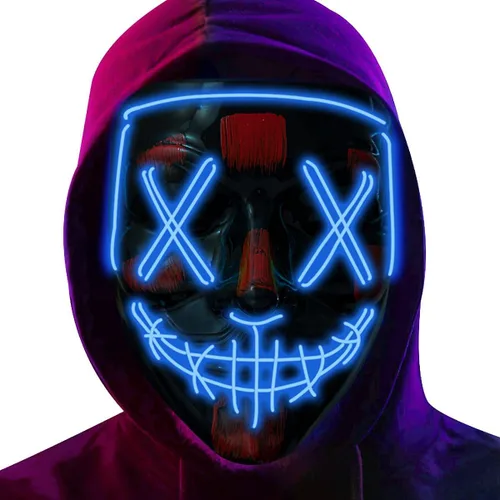 Poptrend Máscara de Halloween con luz LED para festivales, cosplay, disfraz de Halloween, fiestas de máscaras, carnaval, regalos (azul)