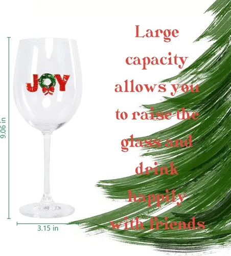 Miniatura 4 de Vipush Juego de copas de vino de 2 a 19 onzas con cristal de alegría de Navidad, regalo de copa de vino, cristalería de invierno, copas